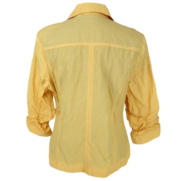 Chicos Jacket 2 Womens Large 12 Yellow Full Zip Ruched Sleeves Crinkle Fabric - Picture 2 of 16